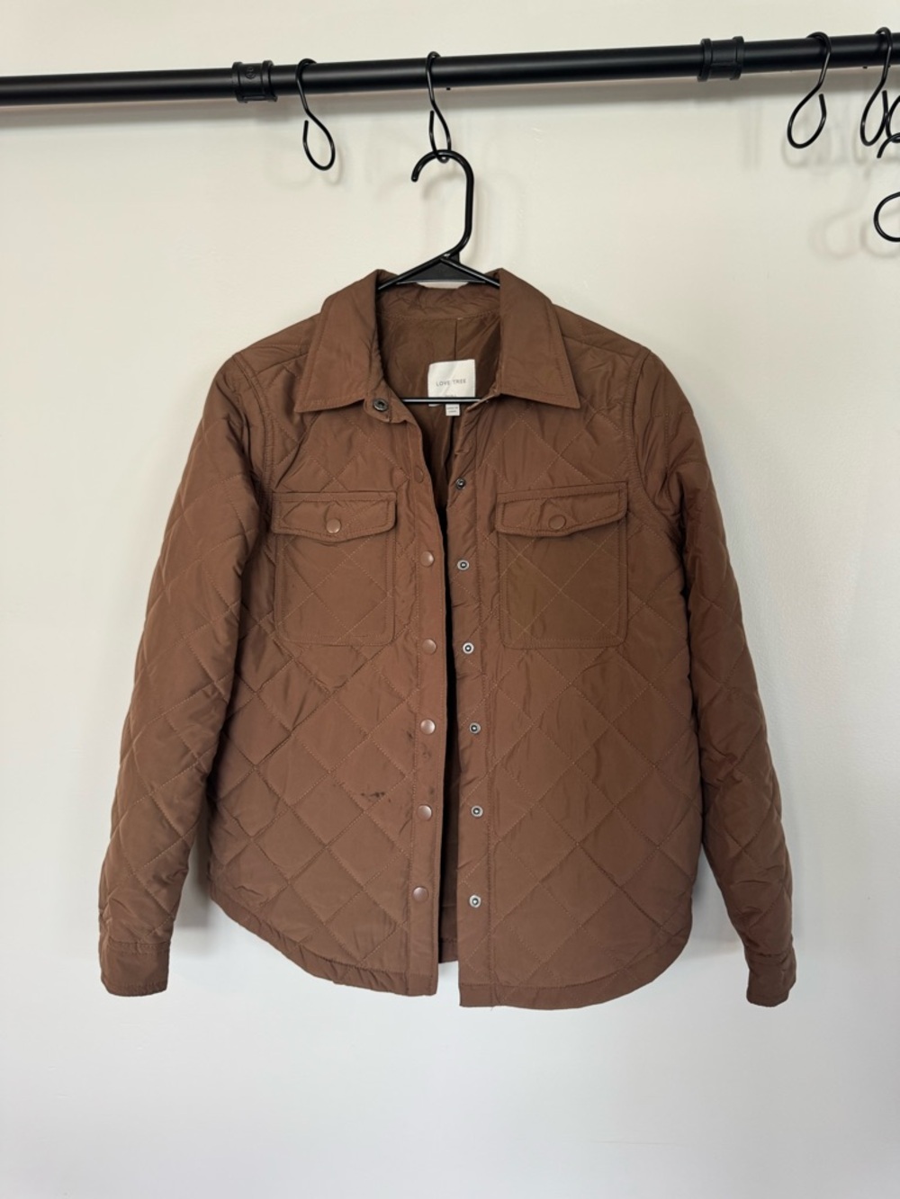 Women’s Quilted Brown Puffer Jacket - Casual Button-Front